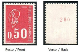 FRANCE 1971 YT N° 1664b MARIANNE DE BEQUET 0,50 ROUGE SANS PHOSPHO, AVEC NUMERO ROUGE, NEUF, ** - 1971-1976 Maríanne De Béquet