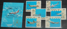 NICARAGUA 1986, Transport, Airplanes, Stockholm ' 86, Mi #2696-701 + B168, Used - Aerei