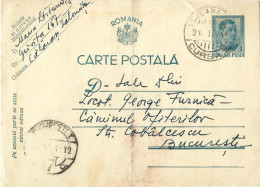 ROMANIA 1941 POSTCARD,  POSTCARD STATIONERY - World War 2 Letters