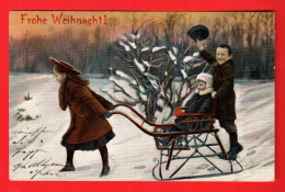ZXB-35  Frohe Weihnacht. Joyeux Noel. Enfants Tirant Une Luge Dans La Neige.  Circulé 1903 Dos Simple - Autres & Non Classés