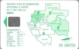 CARTE-PUCE-GABON-50U-SC5- CARTE-VERT -PLAN NUMEROTAGE-V° AVEC TGN° C40100973-Utilisé-TBE - Gabun