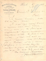 Lettre En-tête Machines Et Accessoires D'usines Et De Fabriques Victor Letellier Rue De Longchamp à Paris Juillet 1887 - 1800 – 1899