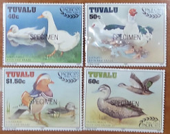 O) 1997 TUVALU, SPECIMEN, BIRDS - DUCKS AND DRAKES, PEKIN, MUSCOVY, PACIFIC BLACK, MANDARIN, SCT 742 -745, MNH - Tuvalu