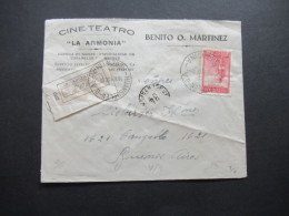 Argentinien 1938 Dekorativer Umschlag Cine - Teatro La Armonia Benito O. Martinez Einschreiben / Registered Letter - Brieven En Documenten