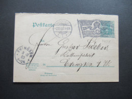 DR Germania GA 1903 Fragekarte Mit Flaggenstempel Mannheim 1 Nach Evingsen In Westfalen Mit K1 Ank. Stempel Evingsen - Postkarten