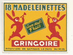 Publicité, 120 X 95 Mm, 18 Madeleinettes GRINGOIRE, PITHIVIERS EN GATINAIS, Le Pays Du Miel - Pubblicitari