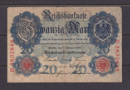 GERMANY - 1908 20 Mark Circulated Banknote As Scans - 20 Mark