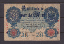 GERMANY - 1910 20 Mark Circulated Banknote As Scans - 20 Mark