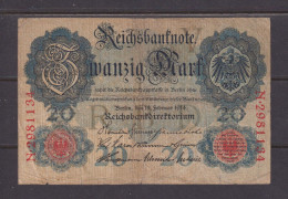 GERMANY - 1914 20 Mark Circulated Banknote As Scans - 20 Mark