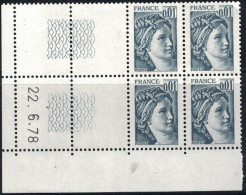 SABINE DE GANDON - 0.01c - N°1962 - BLOC DE 4 - COIN DATE - DU 22-6-1978. - 1970-1979