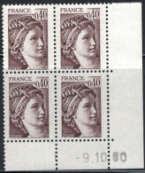 SABINE DE GANDON - N°2118 - 0.40 Brun - BLOC DE - COIN DATE - 9-10-1980. - 1970-1979