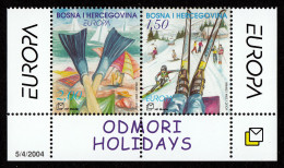 Bosnia Croatia 2004 Europa CEPT Holidays Skiing Diving, Set In Pair MNH - 2004