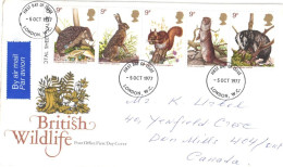 United Kingdom:FDC, British Wildlife, Gore, Rait, Squirrel, Badger, 1977 - 1971-1980 Decimal Issues