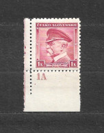 Czechoslovakia 1939 MNH ** Mi 406 (A1 B.u.M.) Sc 256 T.G.Masaryk CESKO - SLOVENSKO. Plate N°1A. Tschechoslowakei. C4 - Neufs