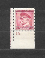 Czechoslovakia 1939 MNH ** Mi 406 (A1 B.u.M.) Sc 256 T.G.Masaryk CESKO - SLOVENSKO. Plate N°1A. Tschechoslowakei. C4 - Ongebruikt