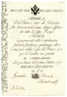 100 DUCATI CEDOLA BANCO GIRO DI VENEZIA 01/10/1798 FDS-/FDS - Sonstige & Ohne Zuordnung