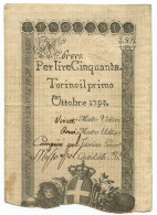 50 LIRE REGNO DI SARDEGNA REGIE FINANZE TORINO 01/10/1794 BB - Altri & Non Classificati