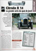 CITROËN B14 De 1926 - Fiche Technique De La Collection Hachette : Un Siècle D'automobile. - Voitures