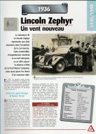 LINCOLN ZEPHYR De 1936 - Fiche Technique De La Collection Hachette : Un Siècle D'automobile. - Voitures