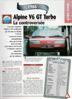 ALPINE V6 GT TURBO De 1985 - Fiche Technique De La Collection Hachette : Un Siècle D'automobile. - Voitures