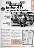 LAMBERT 6 CV De 1948 - Fiche Technique De La Collection Hachette : Un Siècle D'automobile. - Voitures
