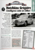 HOTCHKISS GREGOIRE De 1950 - Fiche Technique De La Collection Hachette : Un Siècle D'automobile. - Voitures