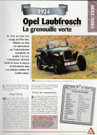 OPEL LAUBFROSCH De 1924 - Fiche Technique De La Collection Hachette : Un Siècle D'automobile. - Voitures