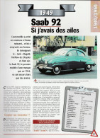 SAAB 92 De 1949 - Fiche Technique De La Collection Hachette : Un Siècle D'automobile. - Voitures