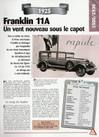 FRANKLIN 11A De 1925 - Fiche Technique De La Collection Hachette : Un Siècle D'automobile. - Voitures