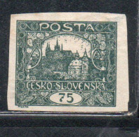 CZECH REPUBLIC REPUBBLICA CECA CZECHOSLOVAKIA CESKA CECOSLOVACCHIA 1919 HRADCANY AT PRAGUE 75h MH - Unused Stamps