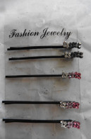 Neuf - Pinces à Cheveux Fashion Jewelry Noires Et Strass Blanc Gris / Blanc Rose - Accessories