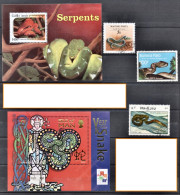 LOT VRAC SERPENTS 2 BLOCS, 3 Timbres Dont Bloc ILE DE MAN Sc888 ANNE DU SERPENT 2001 - Snakes