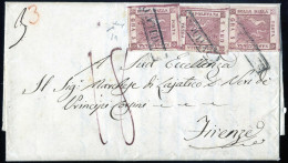 Cover 1857, Lettera Affrancata Con Tre Esemplari Gr.5 Rosa Brunastro Con Il Bollo In Cartella ANNULLATO (8a Cat.8750) Da - Napoli