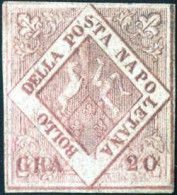 ** 1858, 20 Gr. Rosa Brunastro I Tavola, Nuovo Con Gomma Originale, Cert. Oro Raybaudi, Sass. 12 / 22000,- Michel 6 - Neapel