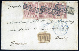 Cover 1858, Lettera Da Napoli Il 17.4 Per Parigi (Francia) Affrancata Tricolore Con 5 Gr. Rosa Brunastro I Tavola, 10 Gr - Napels