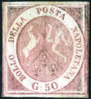 * 1858, 50 Gr. Rosa Lillaceo, Nuovo Con Gomma Originale, Firmata Emilio Diena, Cert. R. Diena, Sass. 14a / 35000,- Miche - Naples
