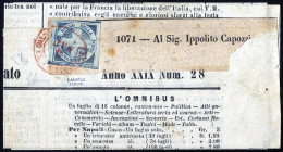 Piece 1861, Crocetta, Frammento Di Giornale Da "Partenze Da Napoli" In Rosso (Punti 12) Del 5.3 Affrancata Con ½ T. Azzu - Naples