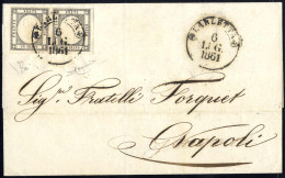 Cover 1861, Lettera Da Barletta Il 6.7. Affrancata Con Coppia 1 Grano Nero Con Tracce Di Filetto Lungo Il Bordo Superior - Neapel