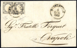Cover 1861, Lettera Da Barletta Il 6.7. Affrancata Con Coppia 1 Grano Nero Con Tracce Di Filetto Lungo Il Bordo Superior - Napoli