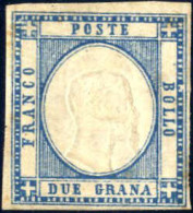 * 1861, Province Napoletane, 2 Grana Azzurro, Esemplare Con Tripla Effigie, Nuovo Con Gomma Originale, Margini Da Buoni  - Naples