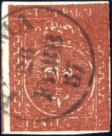 O 1853%5, 25 C. Bruno Rosso, Esemplare Senza Le Cifre Del Valore (per Eccesso Di Inchiostrazione), Tre Ampi Margini, A F - Parma