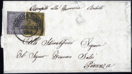 Cover 1858, Lettera Da Borgo S. Damiano (doppio Cerchio Punti 6) Del 2.4 Per Piacenza Affrancata Con 5 C. Giallo E 10 C. - Parme
