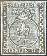 * 1852, 40 C. Azzurro, Nuovo Con Gomma Originale, Cert. Sorani, Sass. 5 / 13000,- Michel 5 - Parma