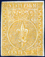 * 1853/55, 5 C. Giallo Arancio, Nuovo Con Gomma Originale, Cert. A Diena, Sass. 6 / 35000,- Michel 6a - Parme