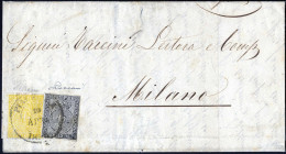 Cover 1855, Lettera Da Piacenza Del 19.4 Per Milano Affrancata Mista 10 C Bianco E 5 C. Giallo Chiarissimo, Cert. Albert - Parme