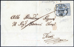 Cover 1858, Lettera Da Piacenza Del 26.10 Per Tivoli Affrancata Con 40 C. Azzurro Timbrato A Firenze, Firmata Raybaudi,  - Parma