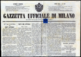 Cover 1853, Giornale "Gazzetta Ufficiale Di Milano" Affrancato Con 9 C. Azzurro Annullato Con Bollo Muto A "griglietta"  - Parma