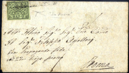 Cover 1855, Lettera Del 18.5.1855 Da Anzio A Roma, Affrancata Con 2 Baj. Verde Giallastro Con Ampi Margini, Annullato Co - Etats Pontificaux