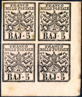 **/*/bof 1852, 5 Baj. Rosa Chiaro, Blocco Di Quattro, Angolo Di Foglio Inferiore Destro (pos. 89-90, 99-100), Nuovo Con  - Etats Pontificaux