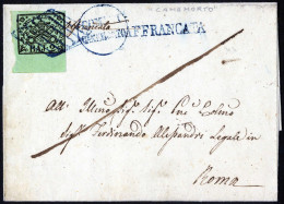 Cover "Canemorto E AFFRANCATA", Azzurro Punti 7 + 12, Lettera Del Dicembre 1856 Per Roma Affrancata Con 2 B. Verde Oliva - Etats Pontificaux